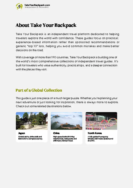 example page 1 from our offline Travel Guide for South Korea